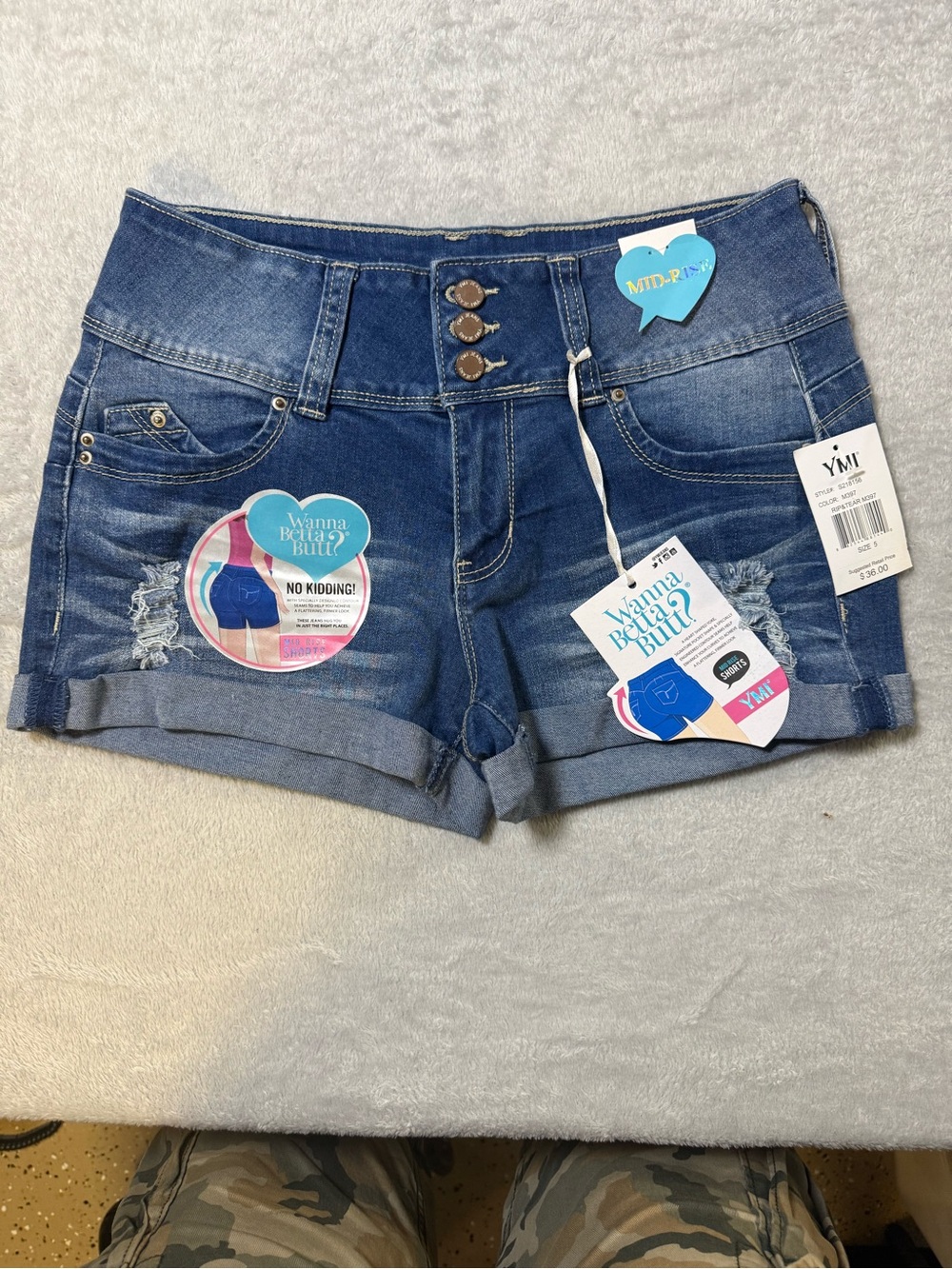 Mi Dark Blue Denim Cuffed Jean Shorts